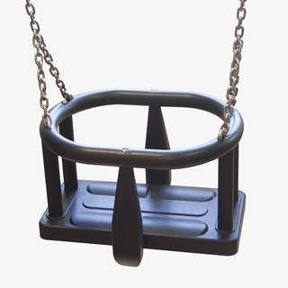 Safety  seat made of aluminum and stainless steel covered with soft polyurethane, hanged on 6 mm stainless steel chains. 