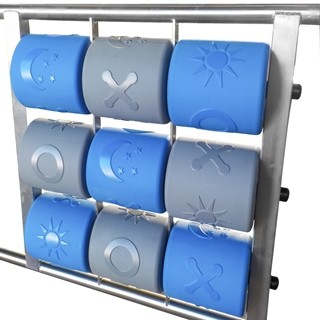 The TIC TAC TOE game is made of polyethylene rotationally molded with symbols on the form.  Esthetic finishing  without  sharp edges. The barrel is 16 cm height and 15,5 cm wide enriched with additional symbols like sun and moon, making the fun even better. 